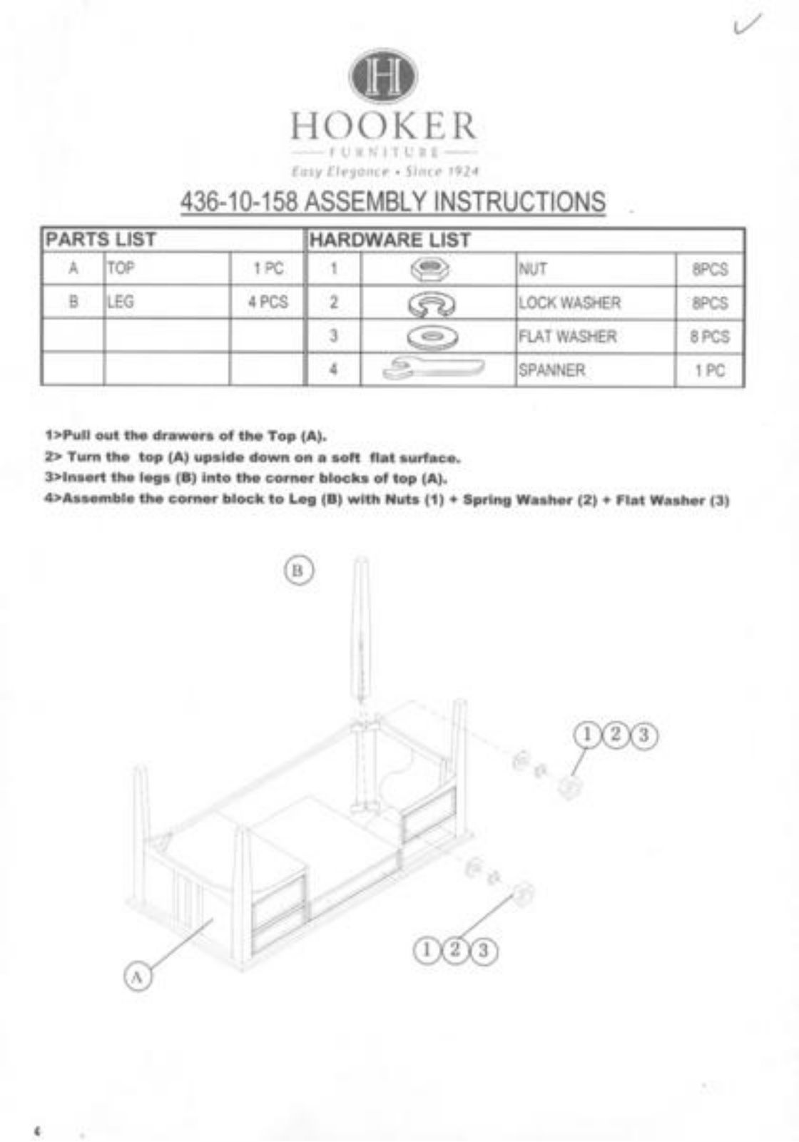 Hooker Furniture 43610158 Assembly Guide