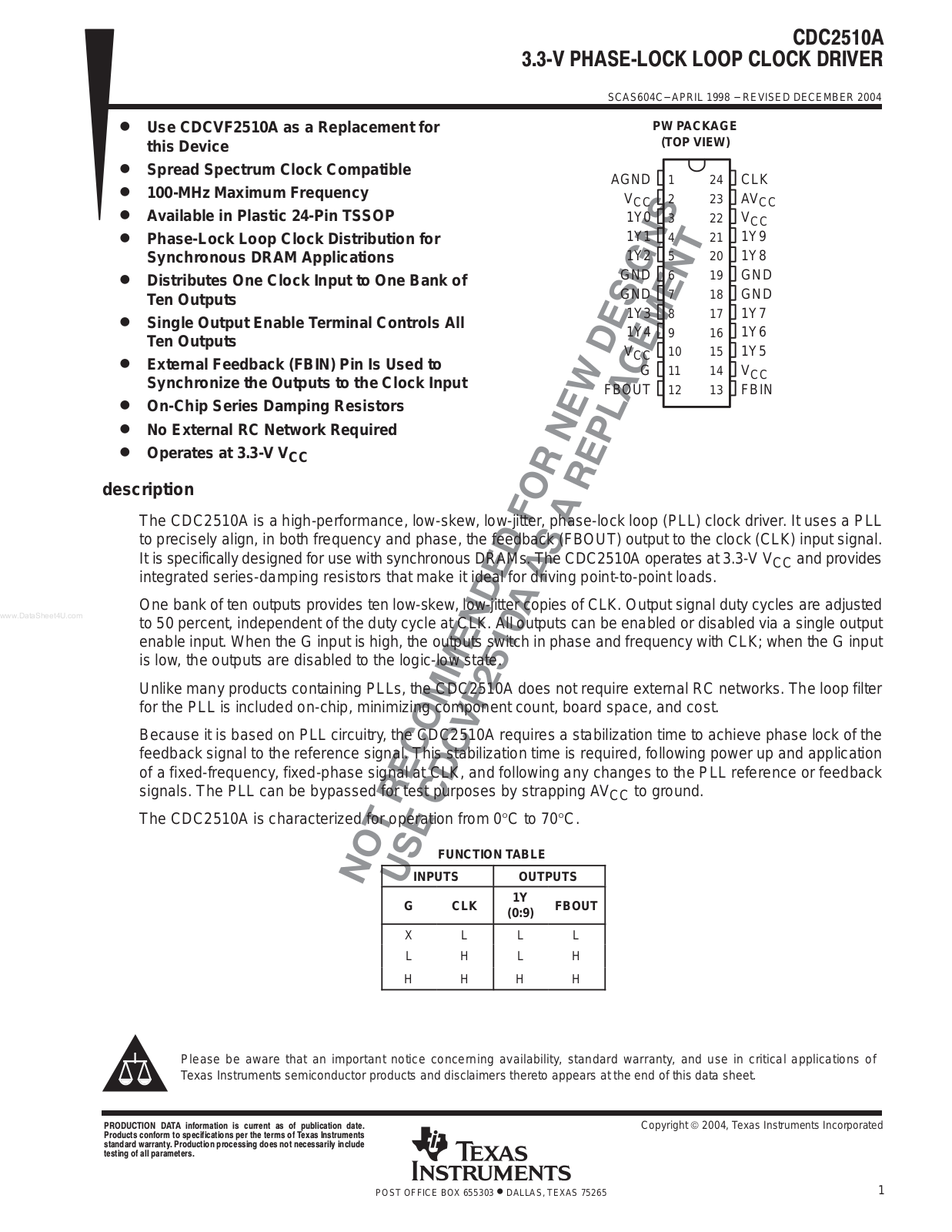 Texas Instruments CDC 2510 A INSTALLATION INSTRUCTIONS