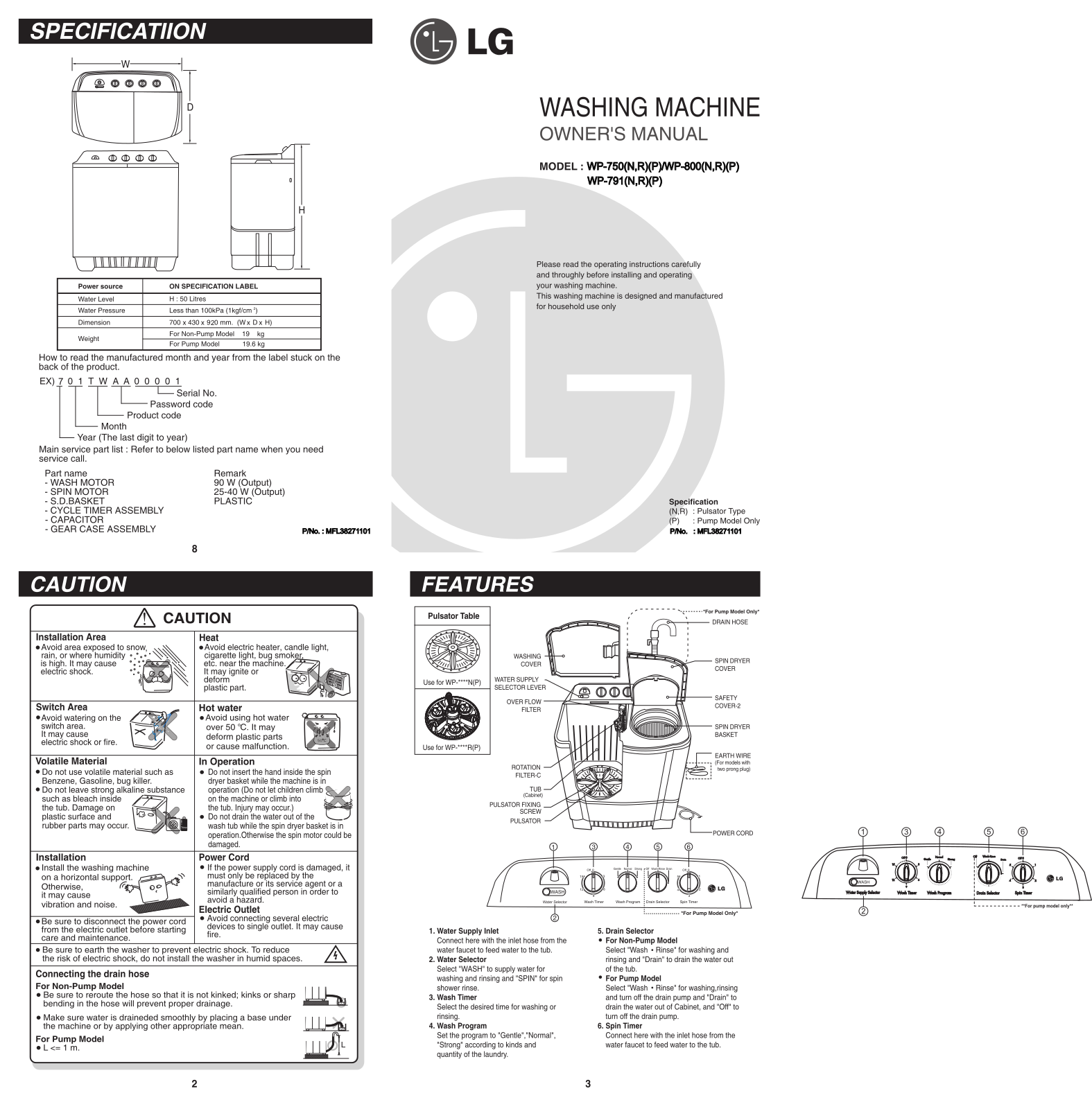 LG WP-750NP Owner's Manual