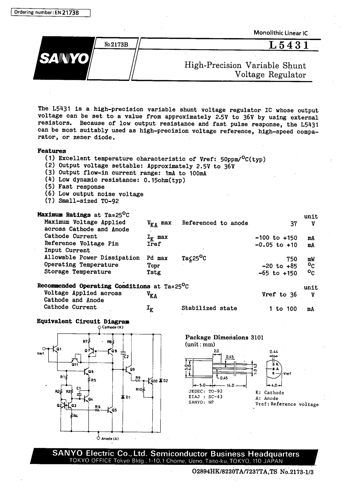 SANYO L5431 Datasheet