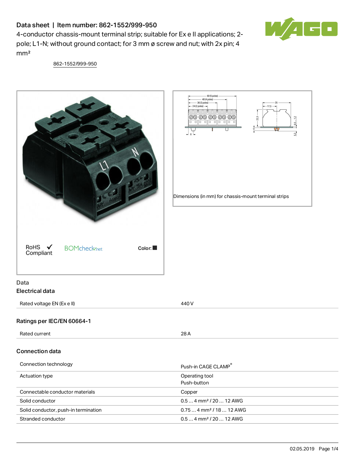 Wago 862-1552/999-950 Data Sheet