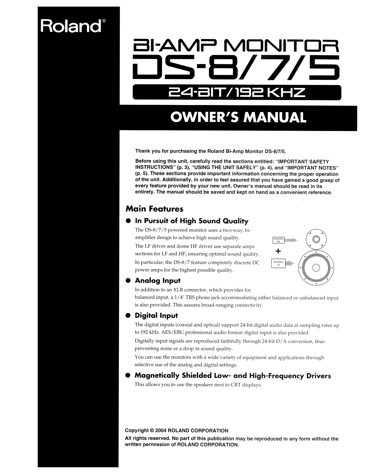 Roland Corporation DS-5, DS-7, DS-8 Owner's Manual