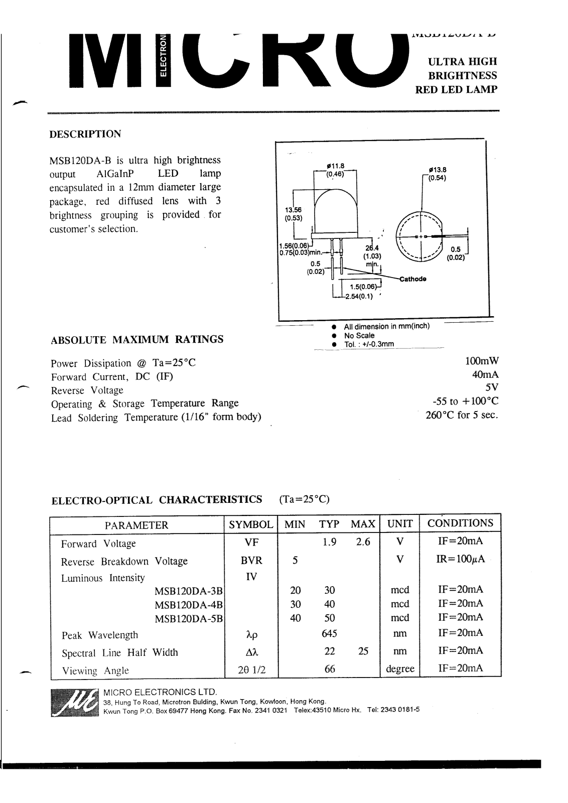 MICRO MSB120DA-3B, MSB120DA-4B, MSB120DA-5B Datasheet