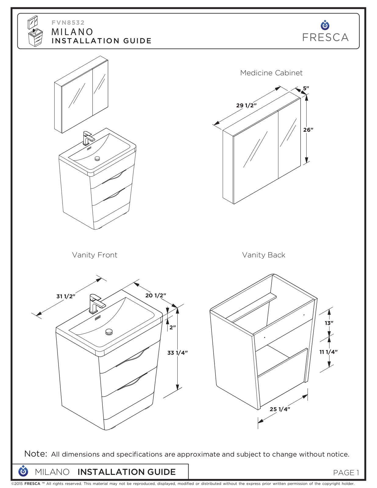 Fresca FVN8532WK Installation Manual