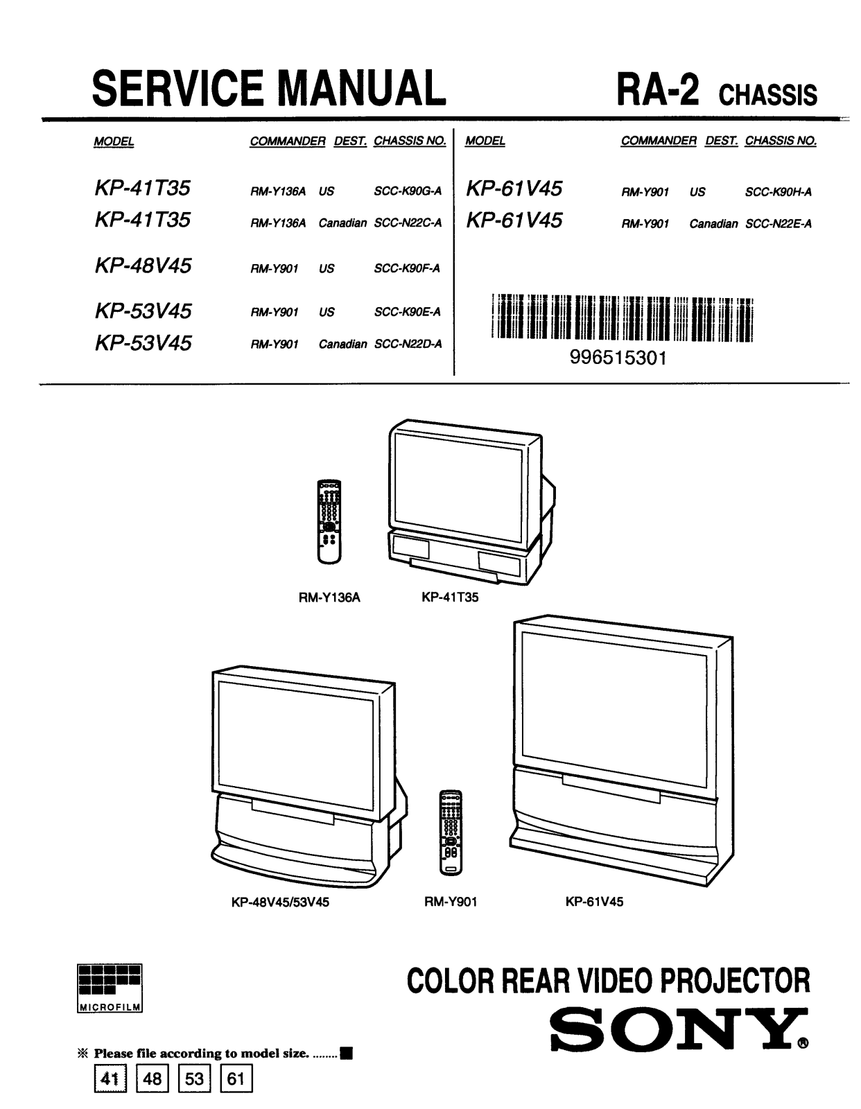 Sony KP-41T35, KP-48V45, KP-53V45, KP-61V45 Schematic