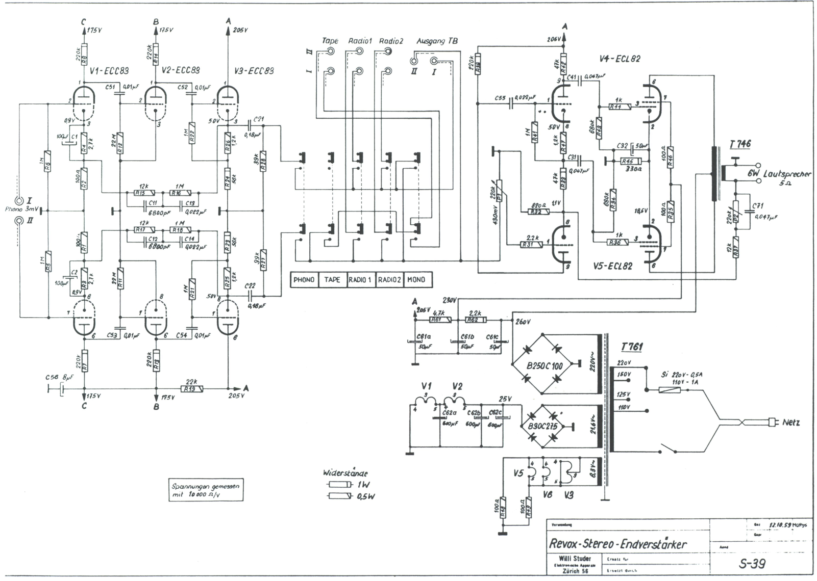 Revox S-39 Schematic