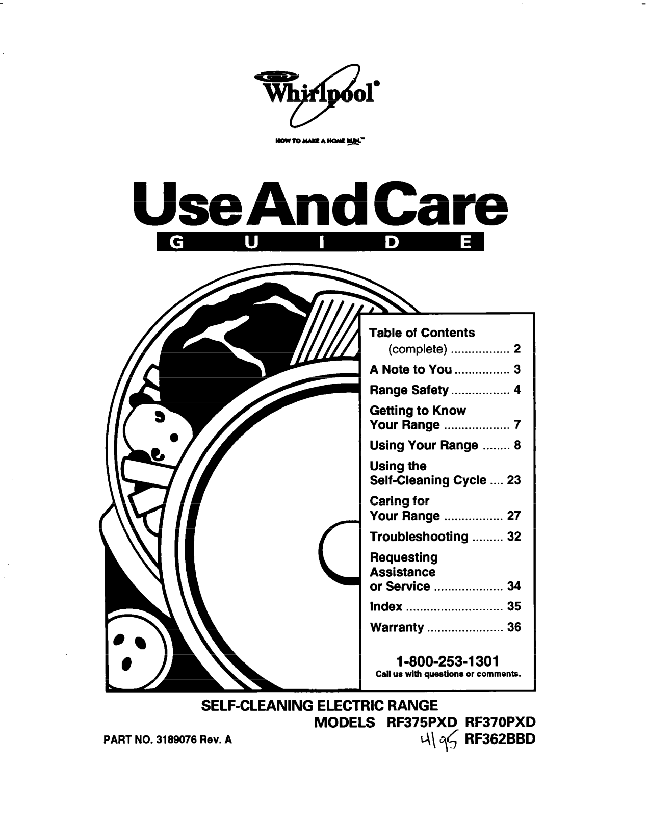 Whirlpool RF362BBD, RF375PXD, RF370PXD User Manual