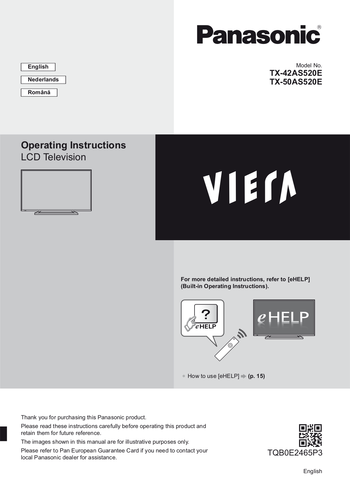 Panasonic TX-42AS520E, TX-50AS520E Operating Instructions