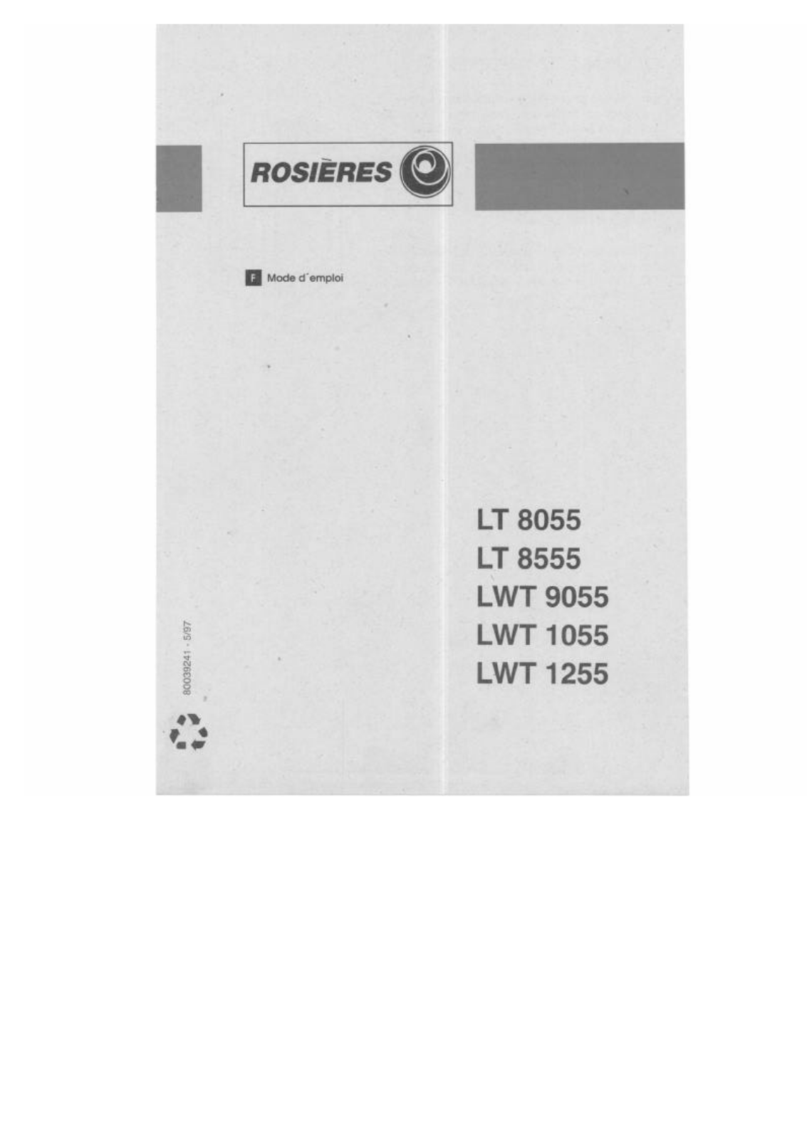 Rosieres LT 8555, LWT 9055, LT 8055, LWT 1255, LWT 1055 User Manual