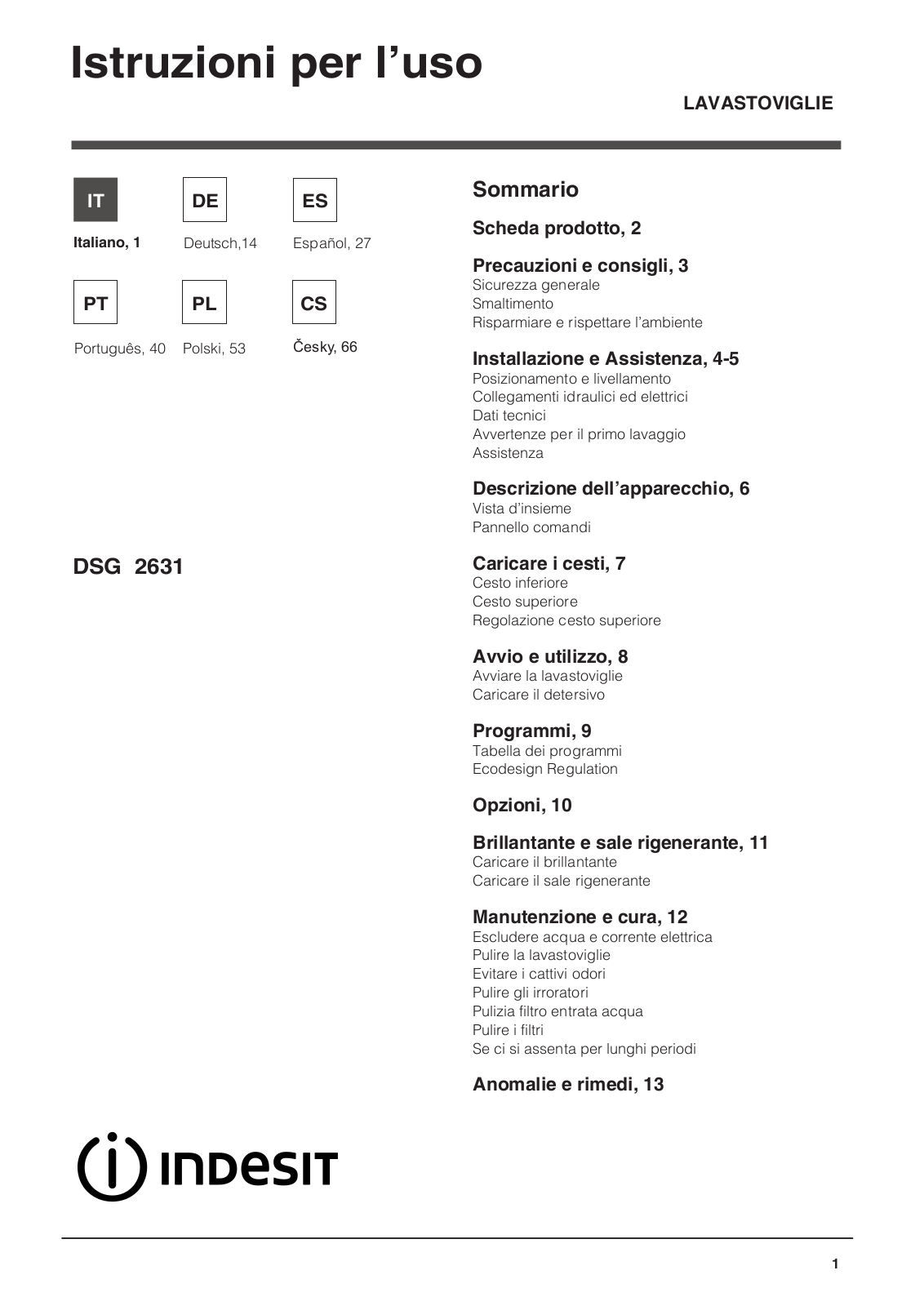 Indesit DSG 2631 User Manual