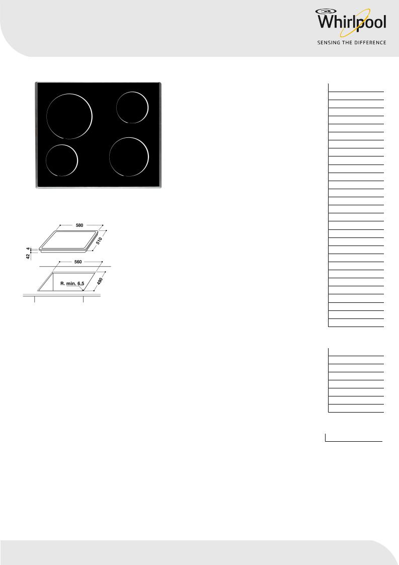 Whirlpool AKT 100/IX PROGRAM CHART