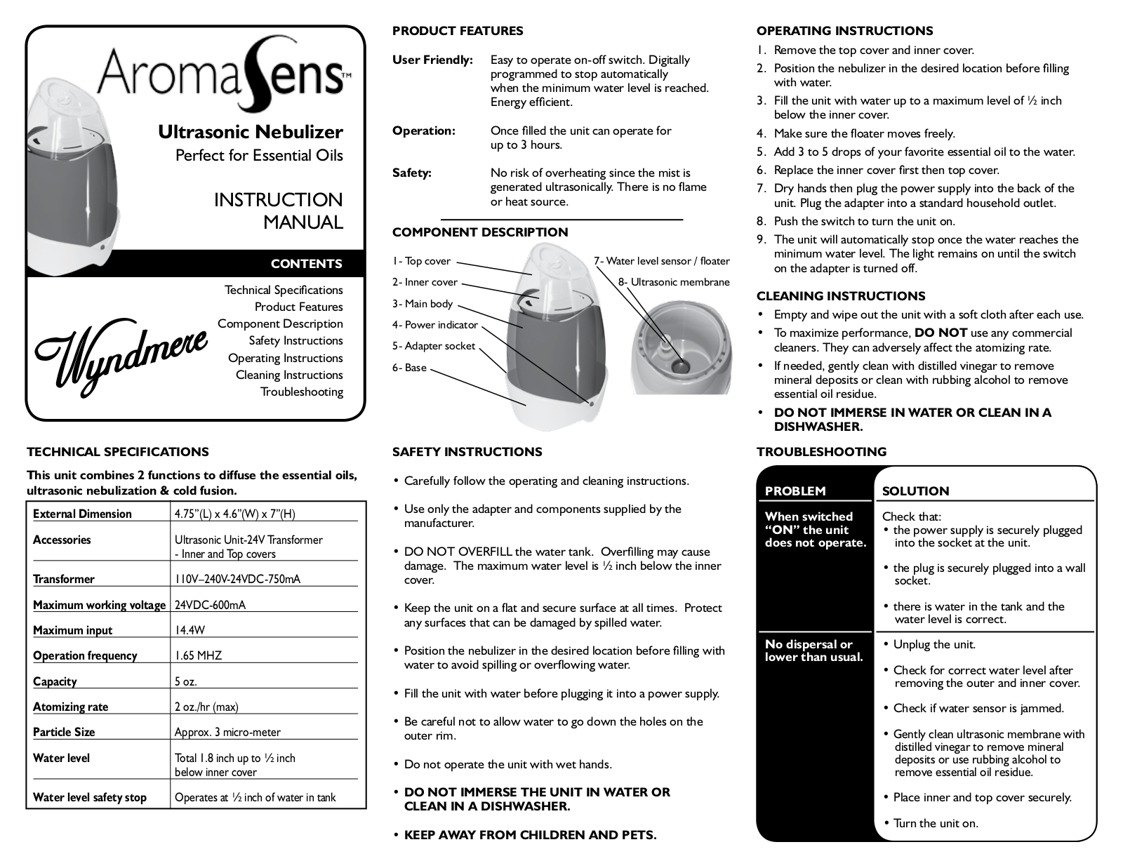 Wyndmere Aromasens User Manual