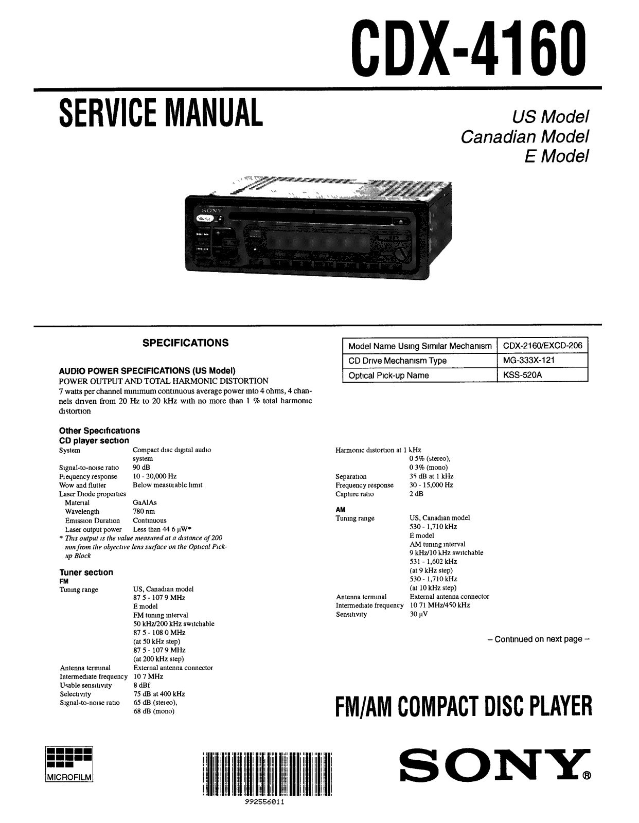 Sony CDX-4160 Service manual