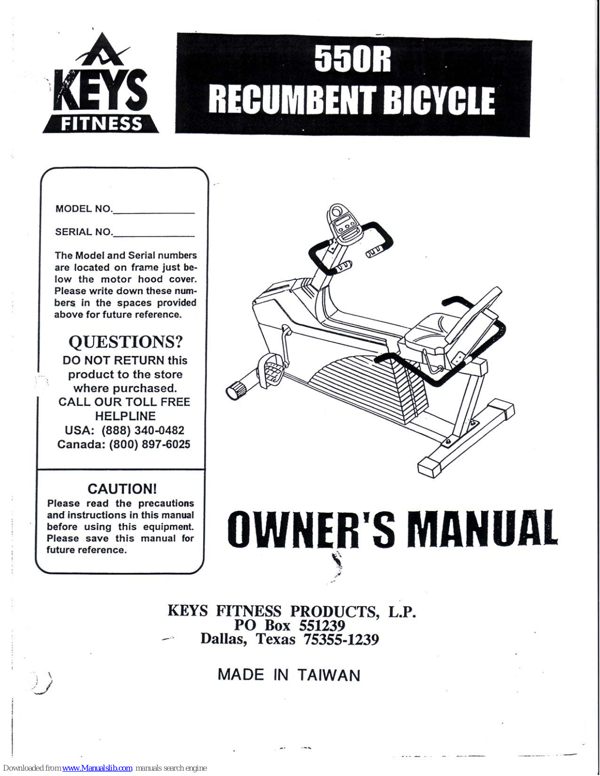 Keys Fitness Kets cardiomax 550R, CM550R Owner's Manual