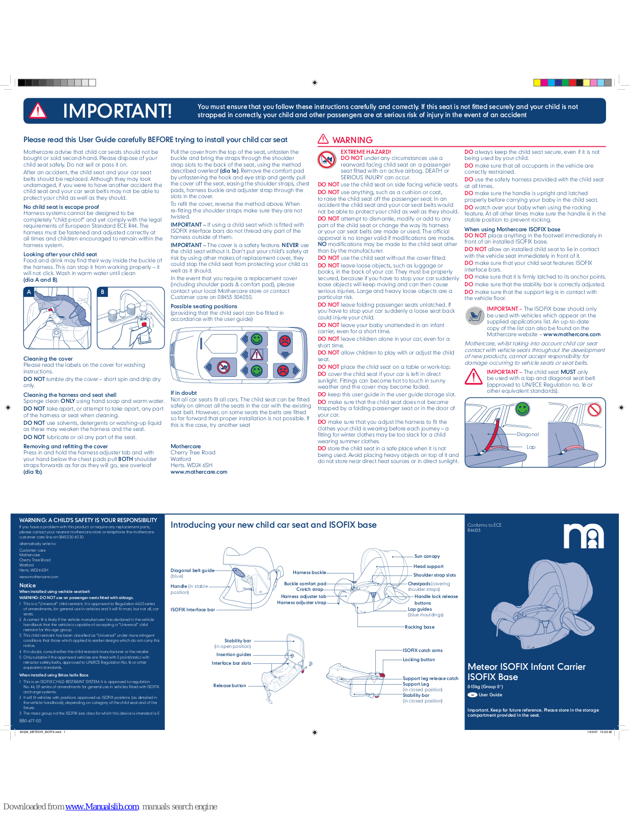 mothercare Meteor ISOFIX Infant Carrier User Manual