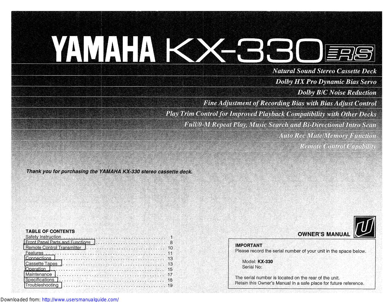 Yamaha Audio KX-330 User Manual