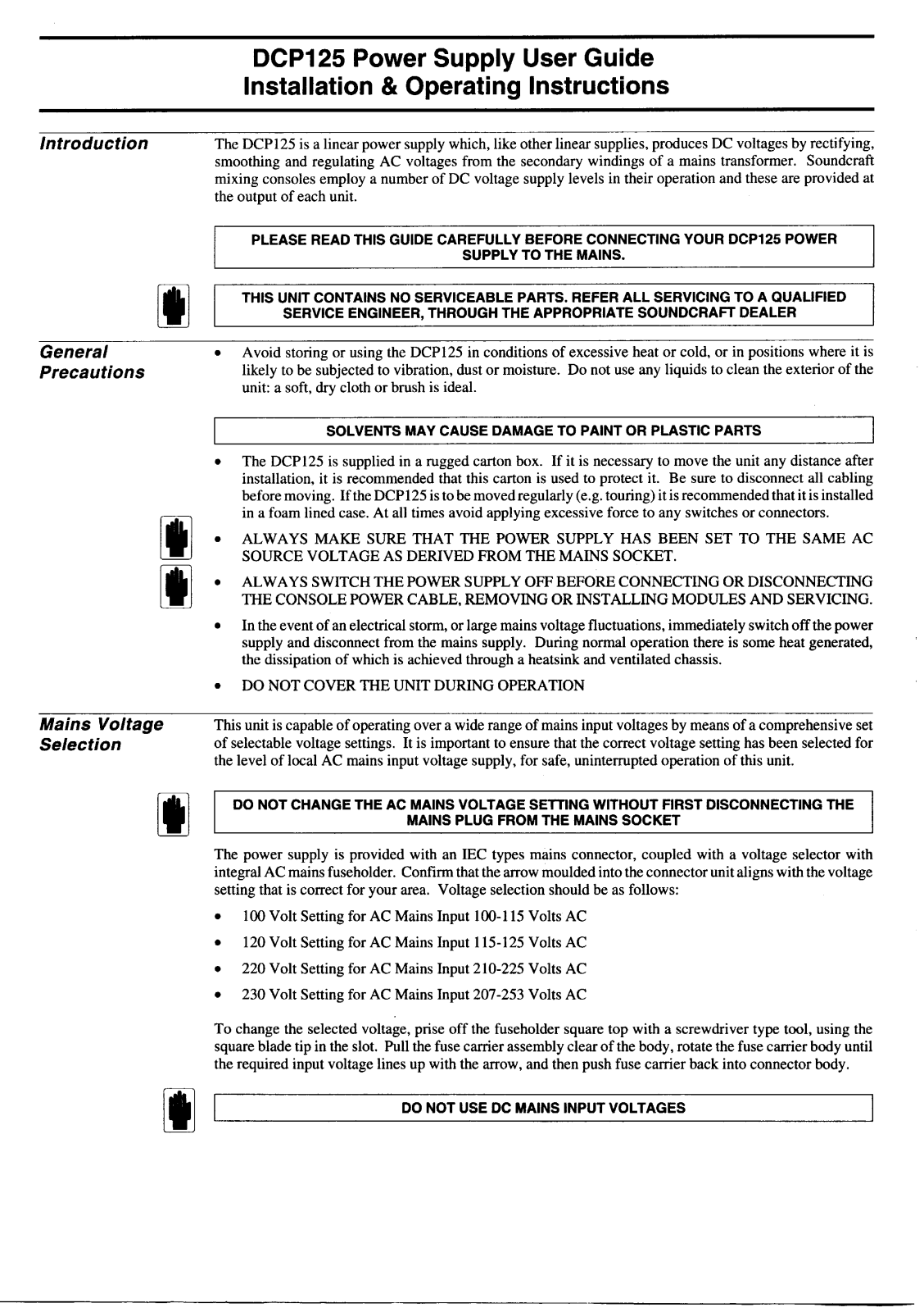 SoundCraft DCP125UGzm0122 User Manual