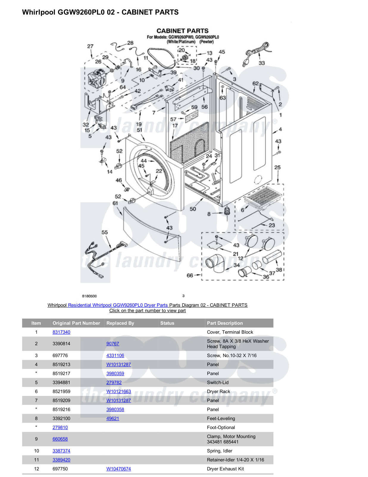 Whirlpool GGW9260PL0 Parts Diagram