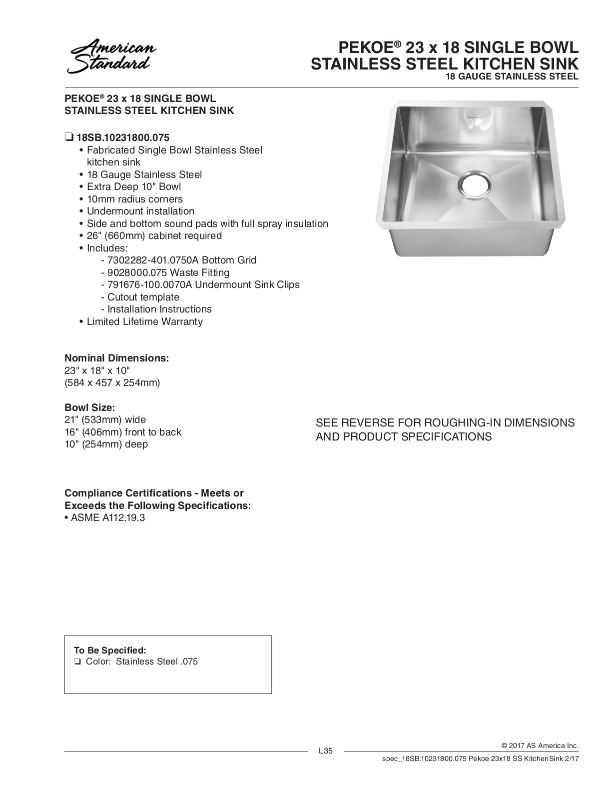 American Standard ASD10330 Specifications - ManualMachine.com