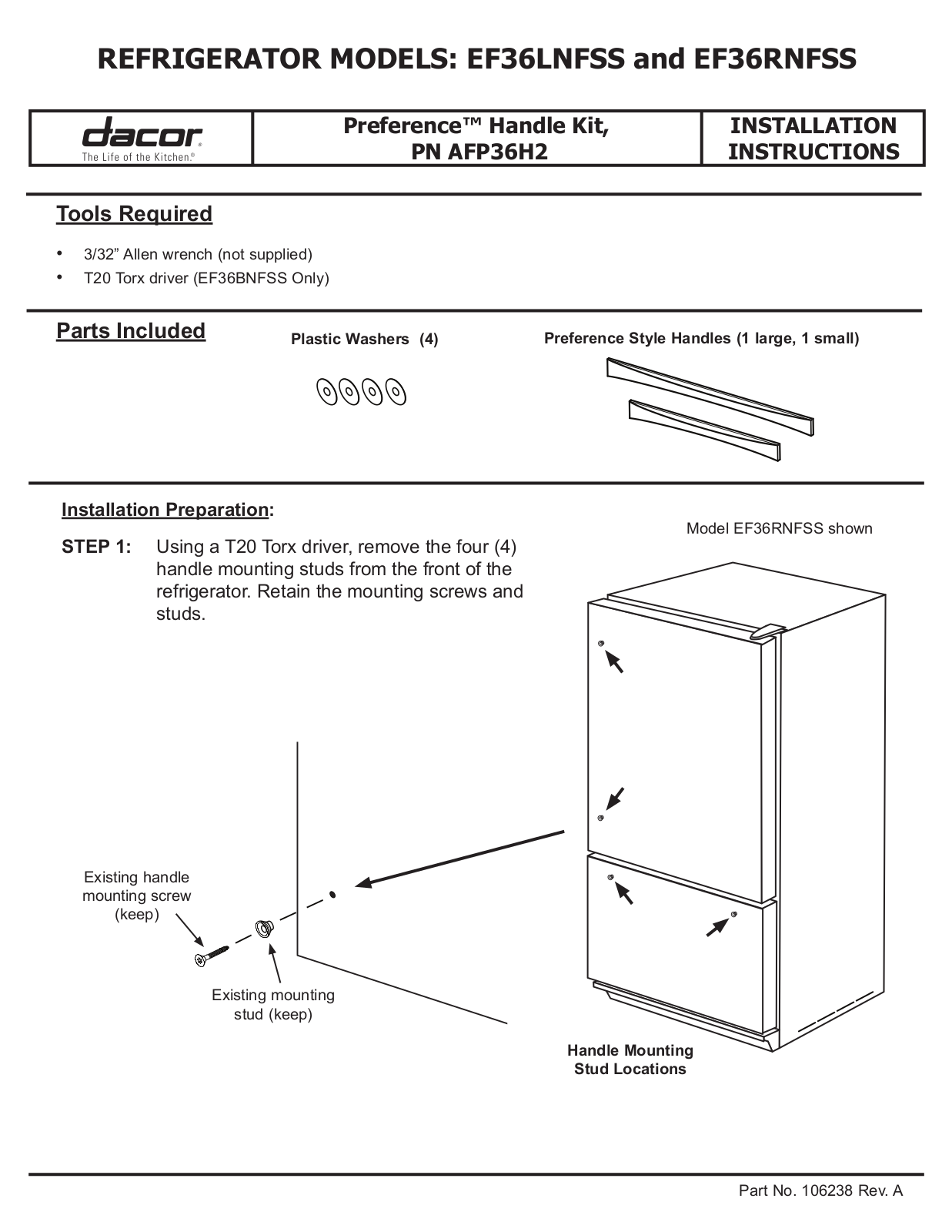 Dacor EF36LNFSS, EF36RNFSS User Manual