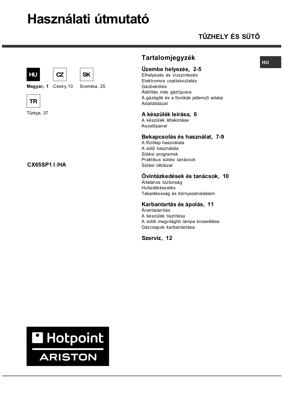 Hotpoint Ariston CX65SP1 User Manual