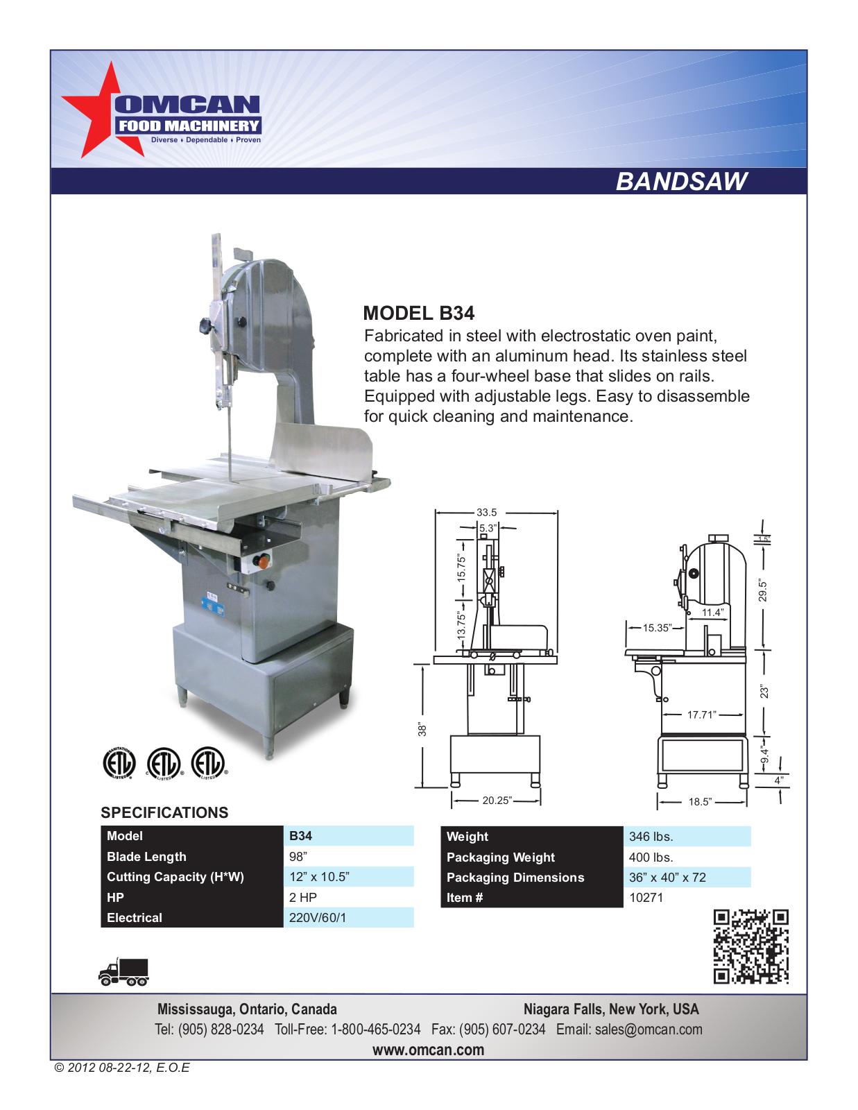 Omcan Food Machinery B34 User Manual