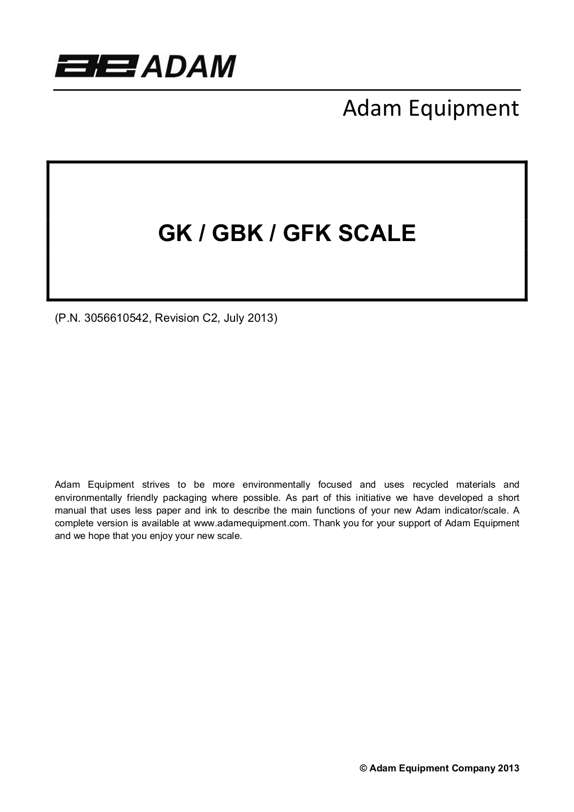 Adam Equipment GFK 600aM, GFK 150aM, GBK 30aM, GBK 150aM, GBK 60aM User Manual