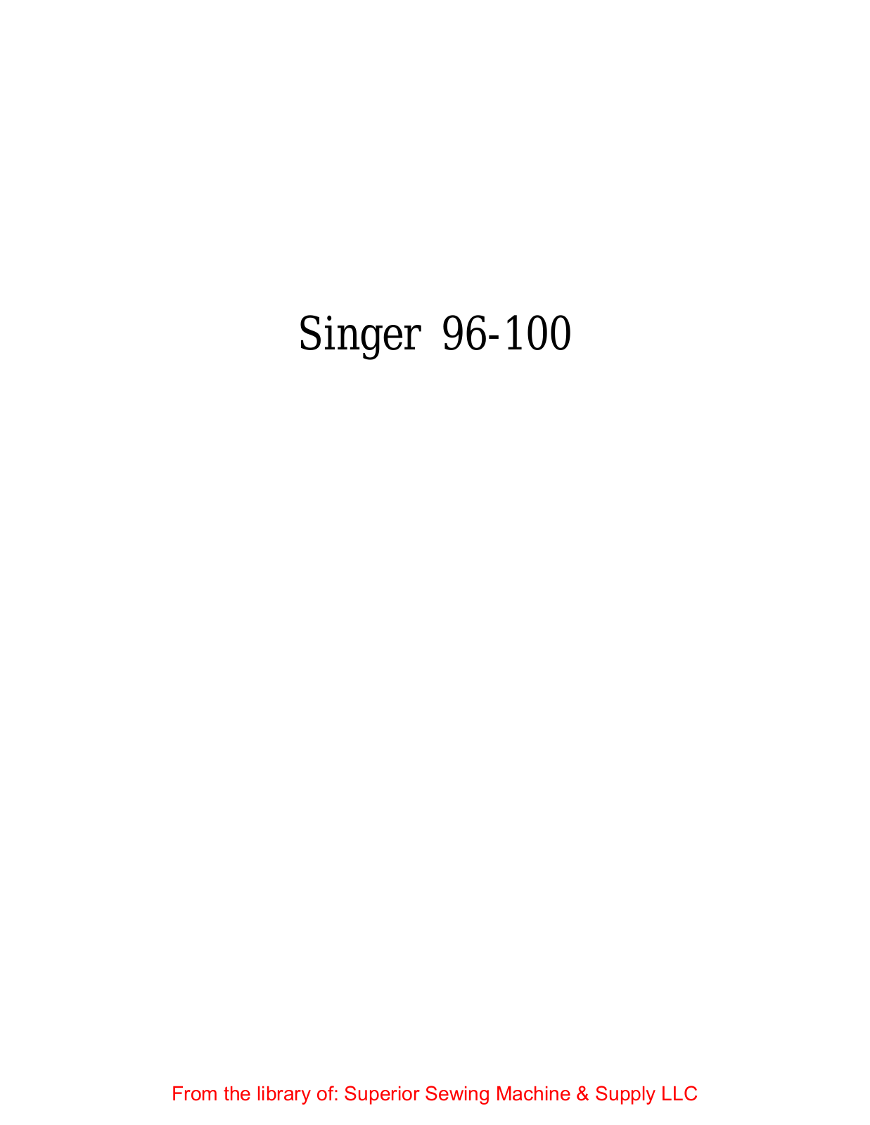 Singer 96-100 User Manual