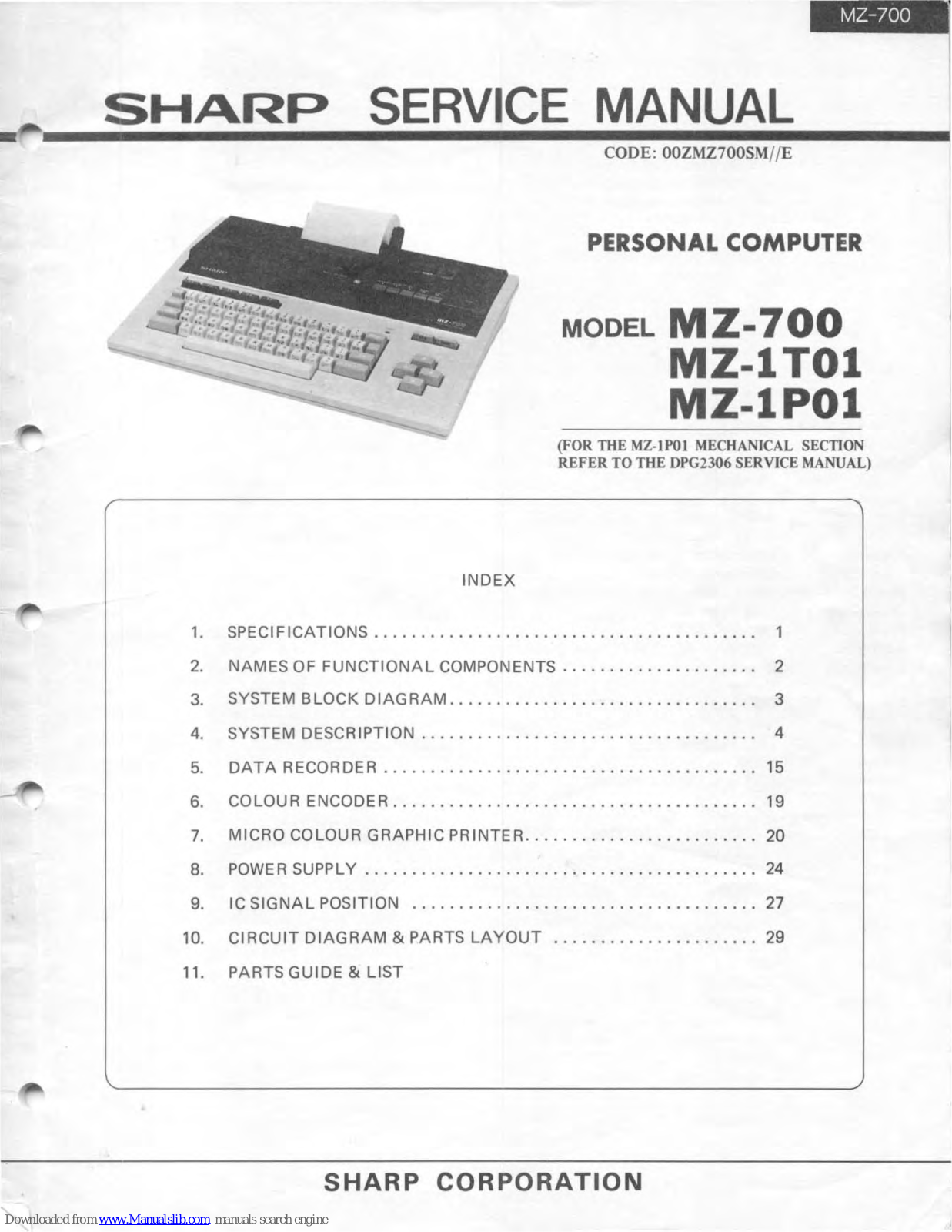 Sharp MZ-1TOl, MZ-1POl, MZ-1T01, MZ-1P01 Service Manual - ManualMachine.com