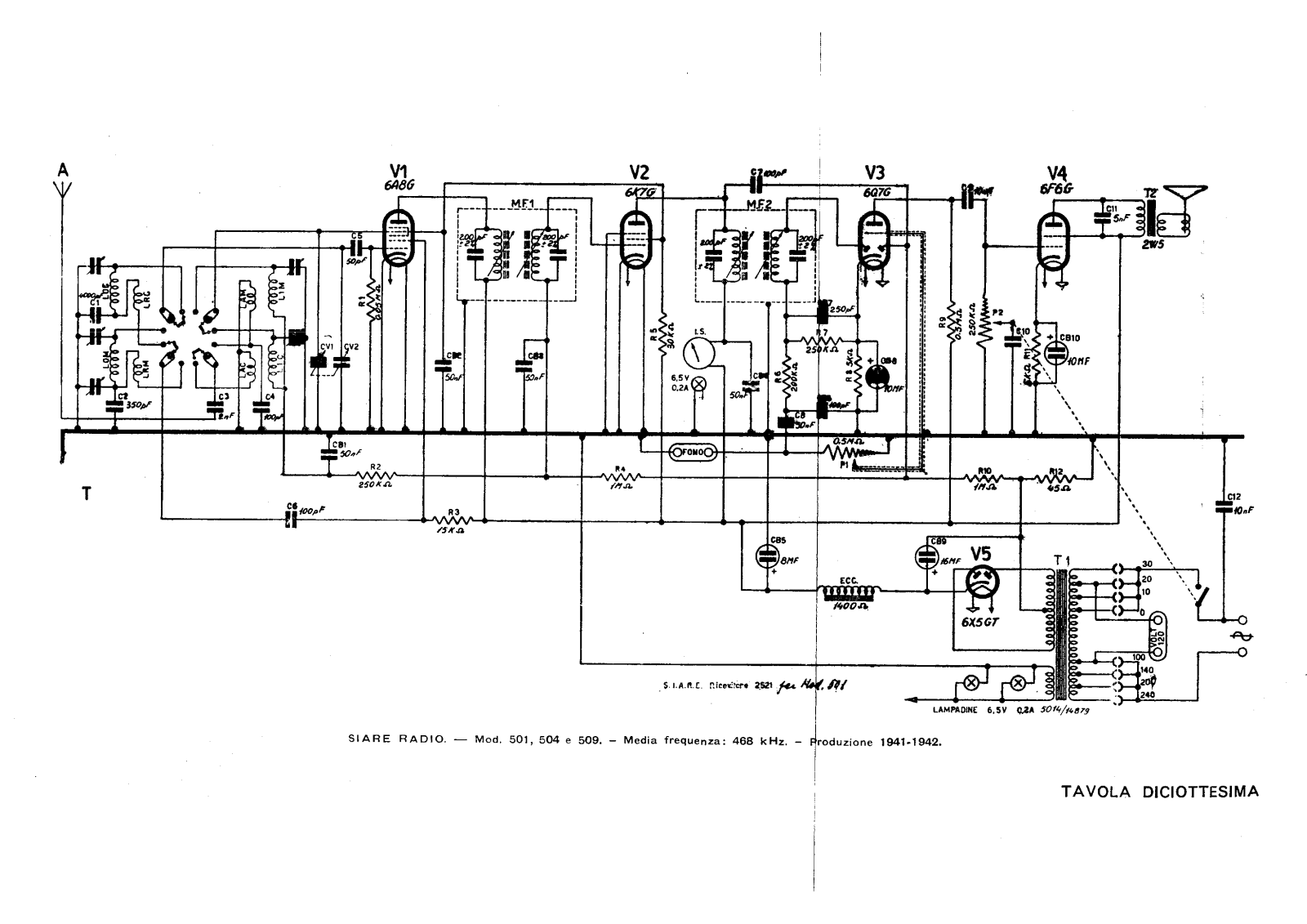 Siare Crosley 501, 504, 509 schematic