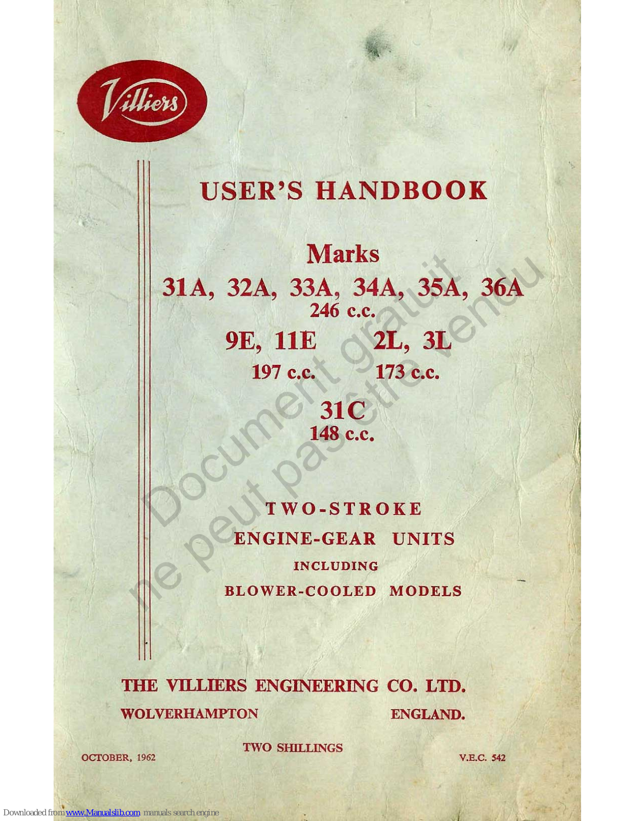 Villiers 31A, 35A, 36A, 32A, 9E Users Handbooks