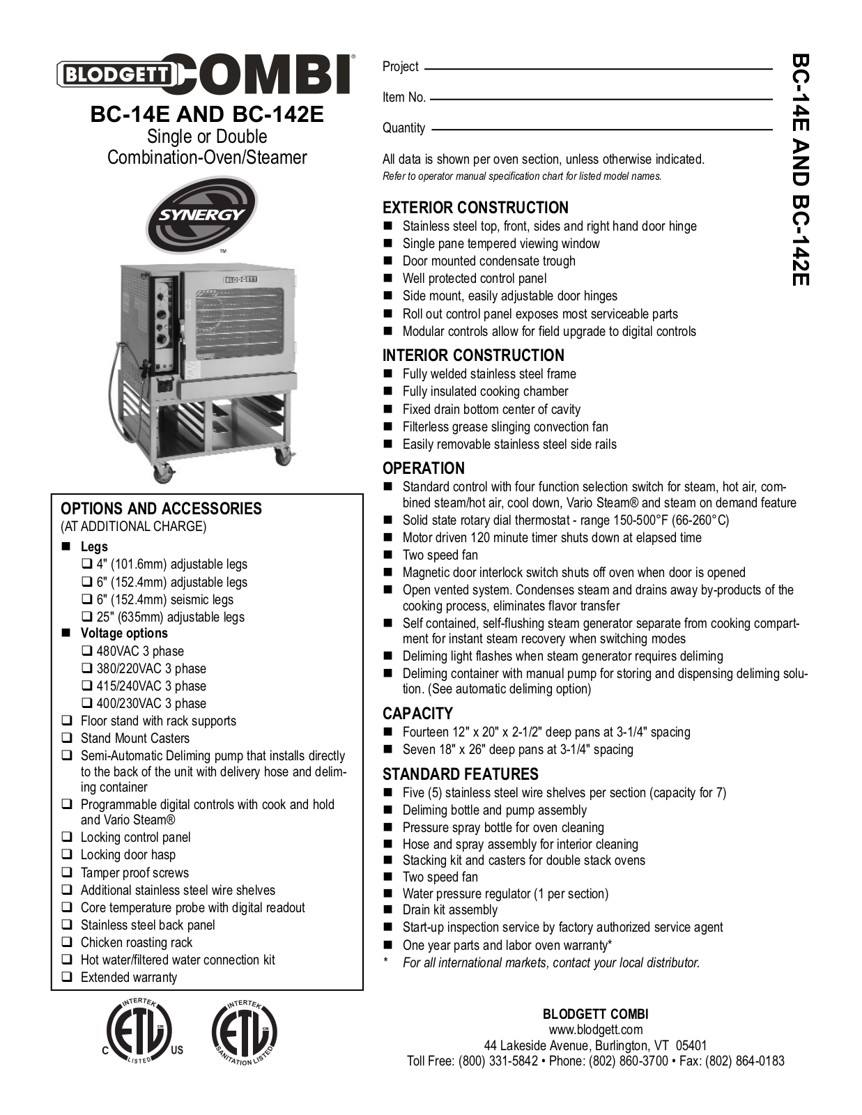 Blodgett BC-142E User Manual