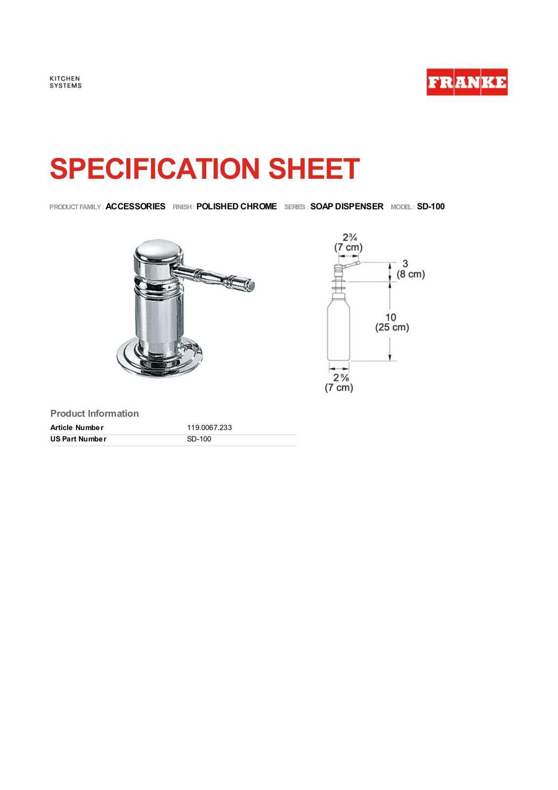 Franke Foodservice SD-100 User Manual