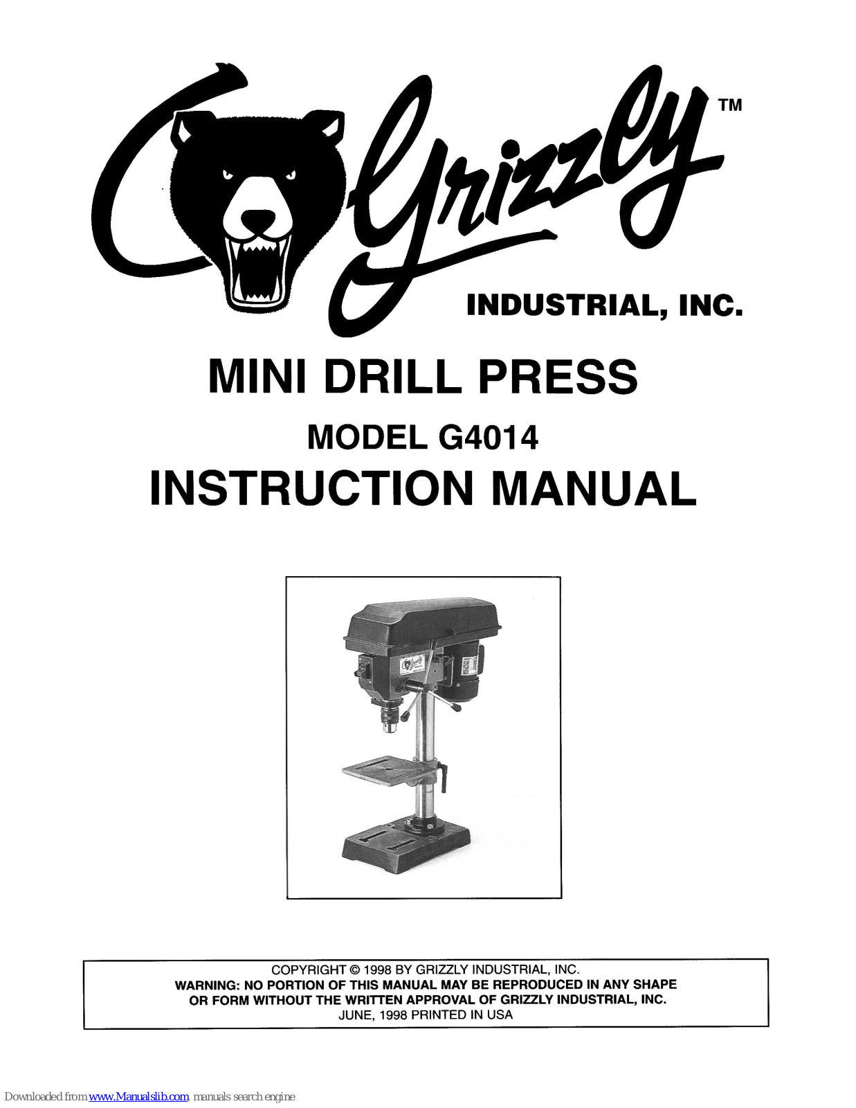 Grizzly NPT FOUND G4014 Instruction Manual