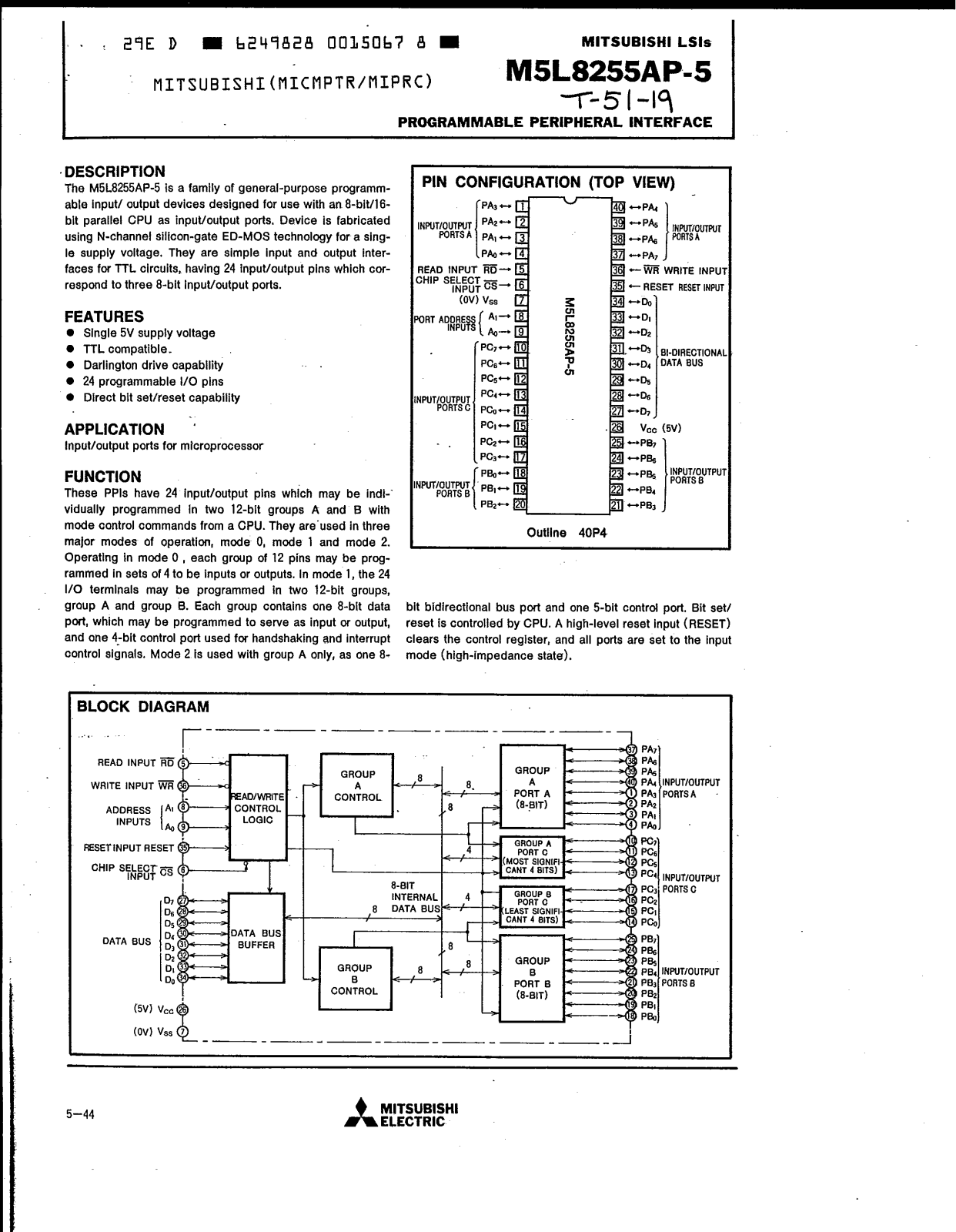 Mitsubishi M5L8255AP-5 Datasheet