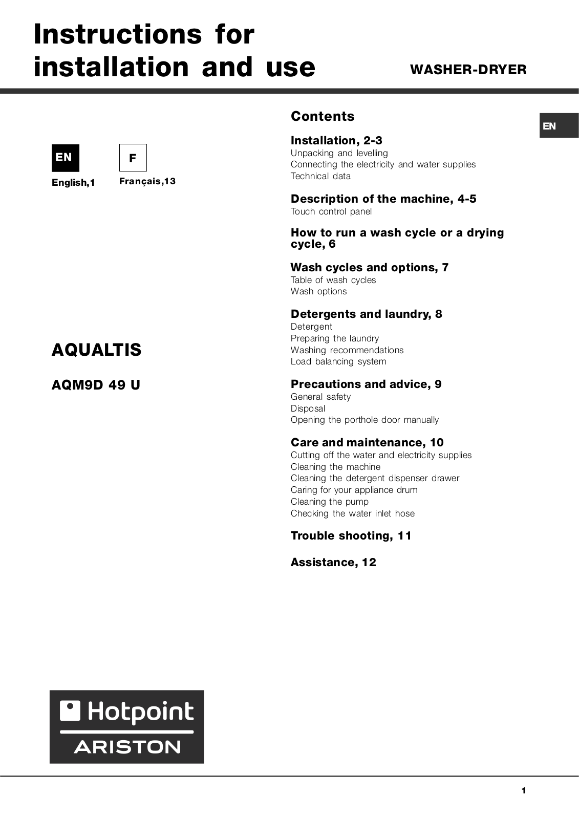 HOTPOINT AQM9D49U User Manual