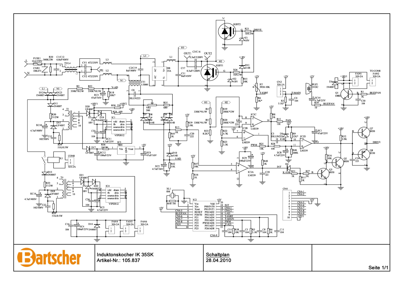 Bartscher 105.837 SCHEMATIC