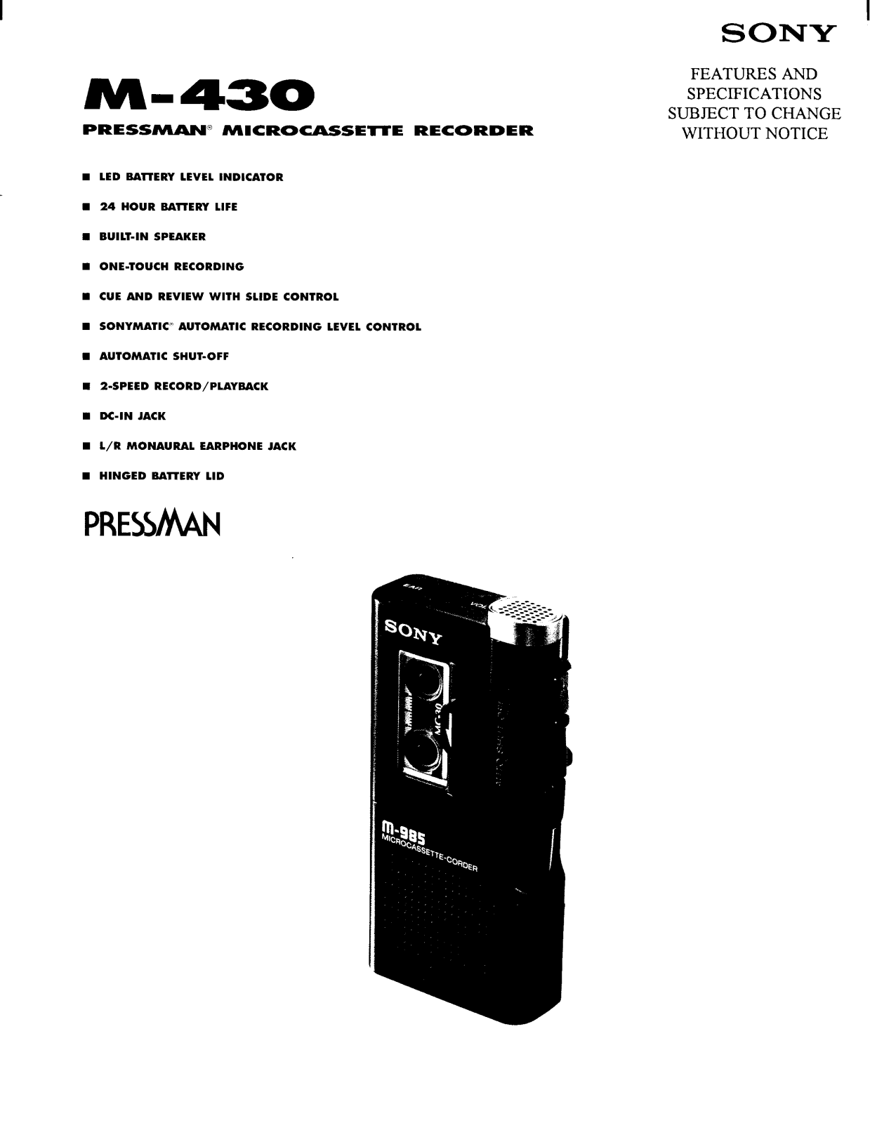 Sony M-430 BROCHURE