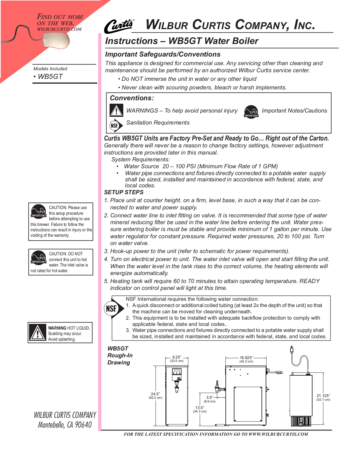 Wilbur Curtis Company WB5GT Service Manual