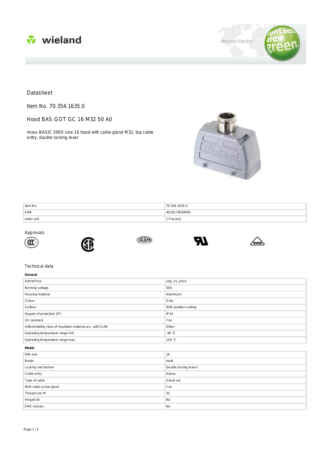 Wieland 70.354.1635.0 Data Sheet