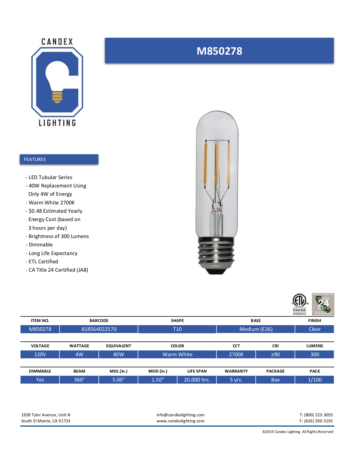Candex Lighting CNDX1014 Specifications - ManualMachine.com