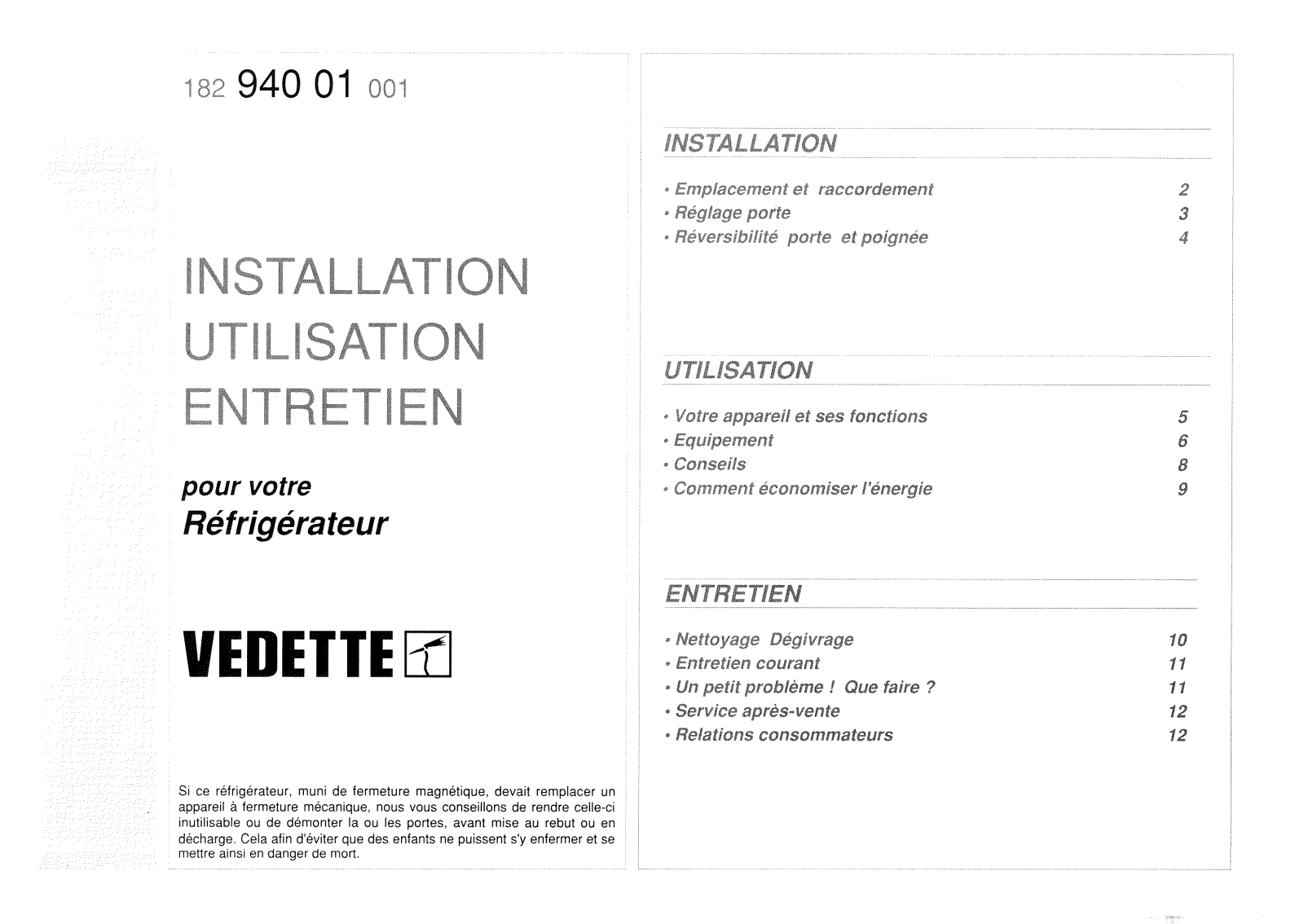 Vedette SPLD6353, SPLD6352, SP6319, SP6289BD, SP6289 User Manual