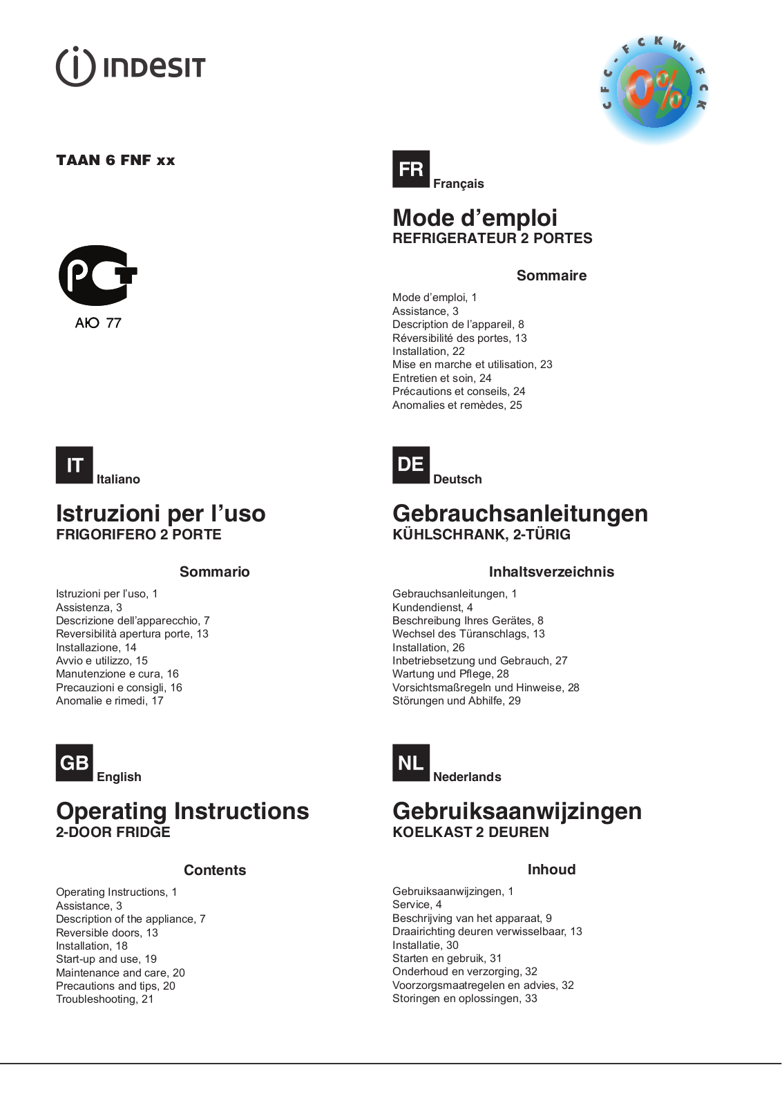 Indesit TAAN-6-FNF User Manual