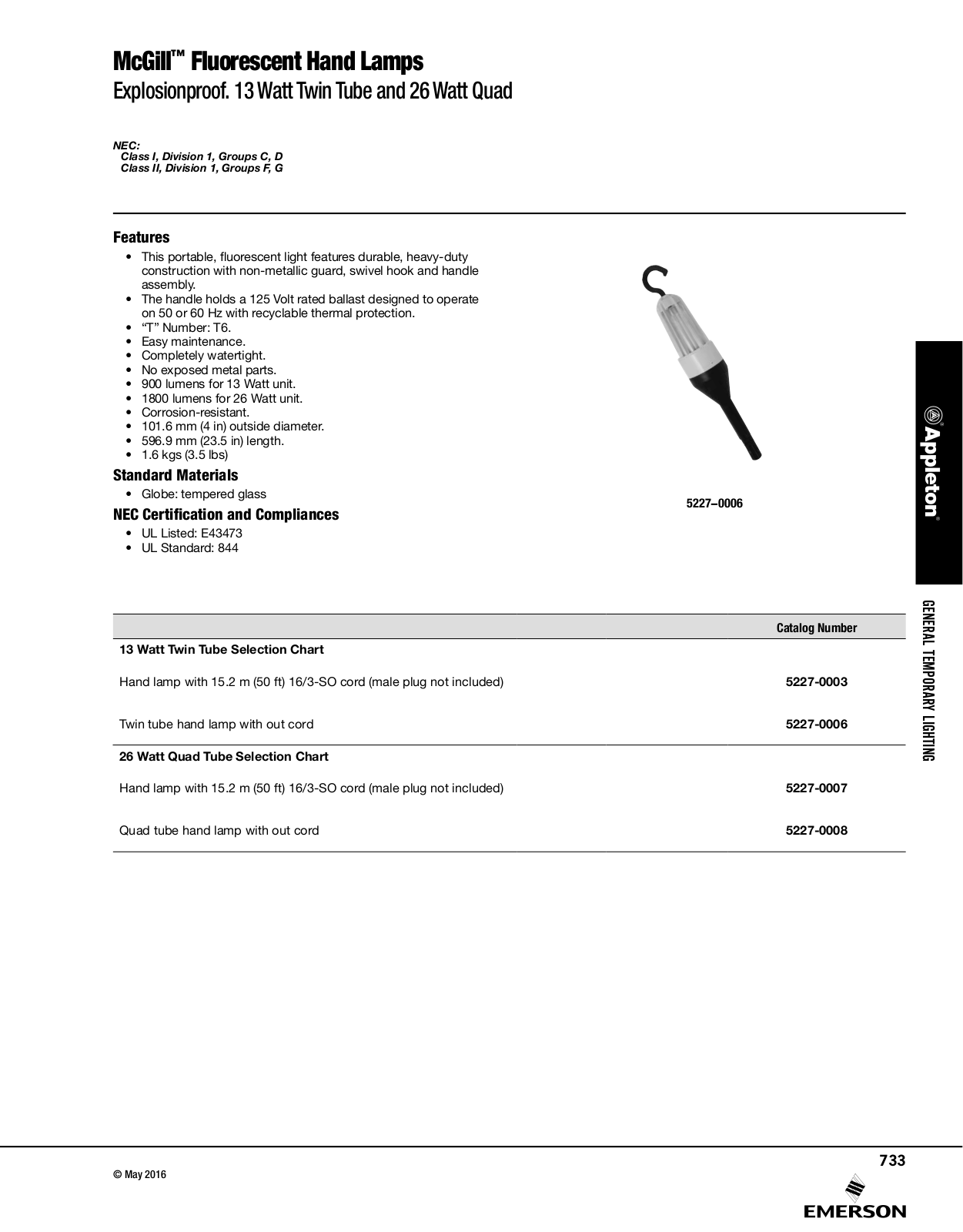 Appleton Fluorescent Hand Lamps Catalog Page