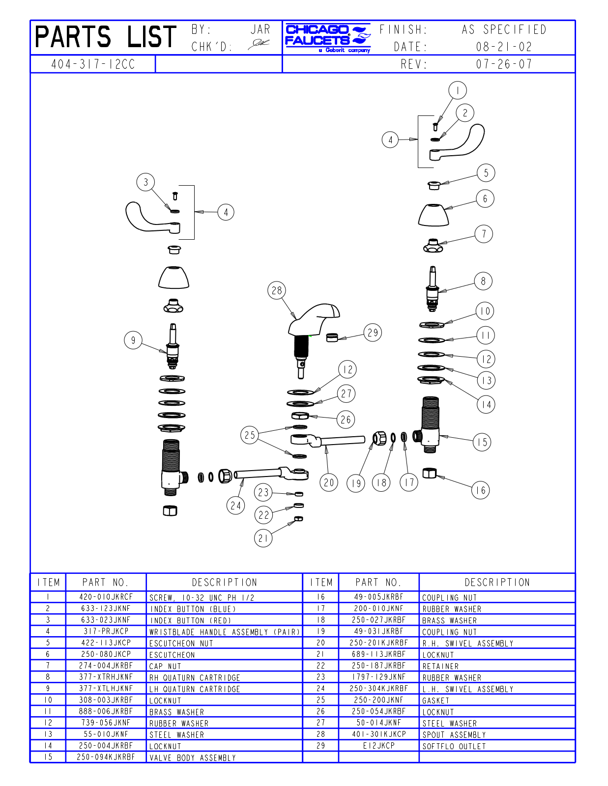 Chicago Faucet 404-317-12CC Parts List