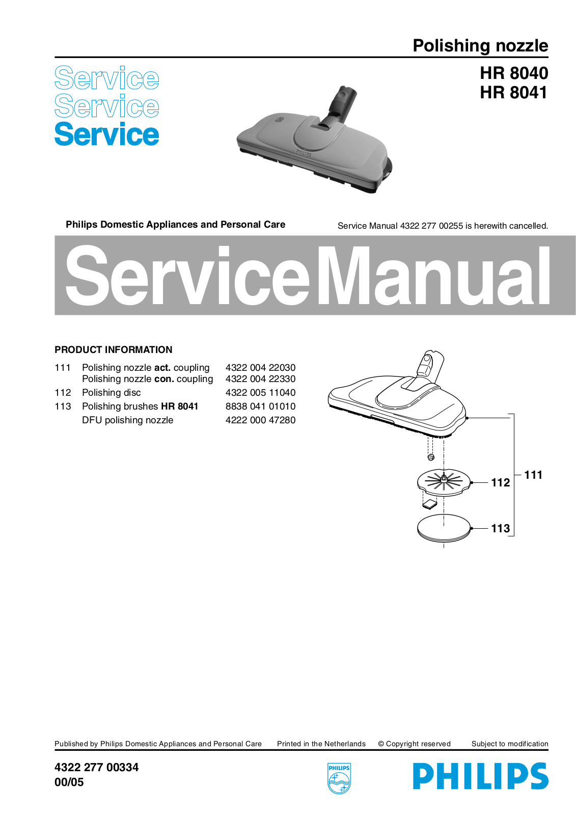 Philips HR 8041, HR 8040 Service Manual