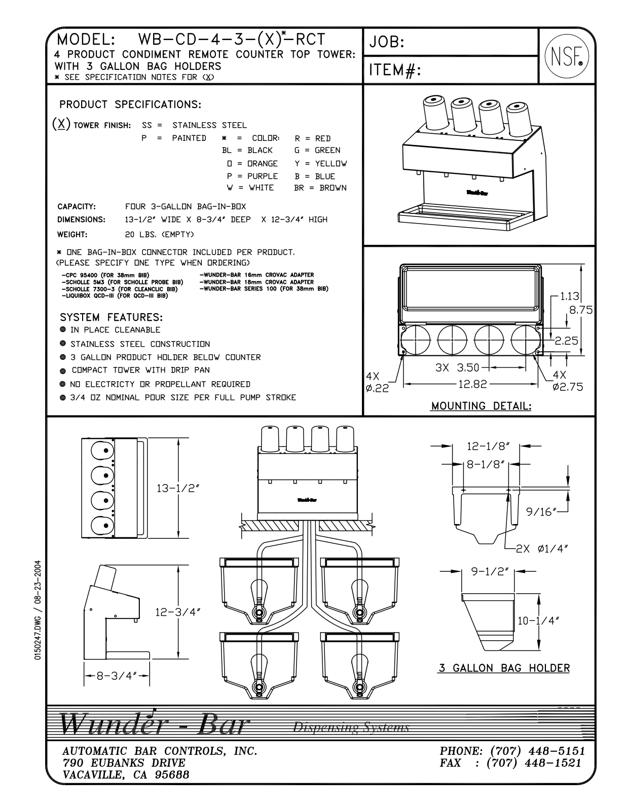 Wunder Bar WB-CD-4-3-X-RCT User Manual