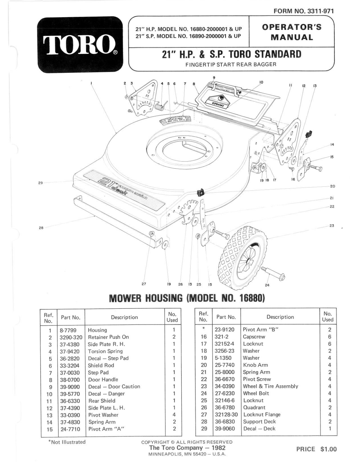 Toro 16890 Parts Catalogue