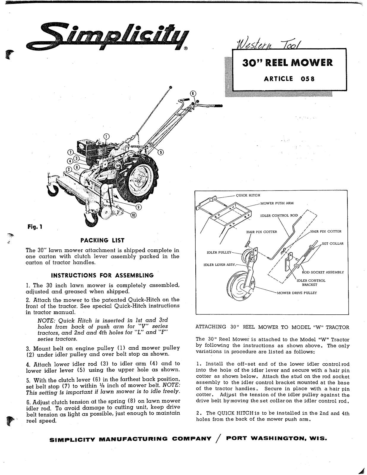 Simplicity Reel Mower User Manual