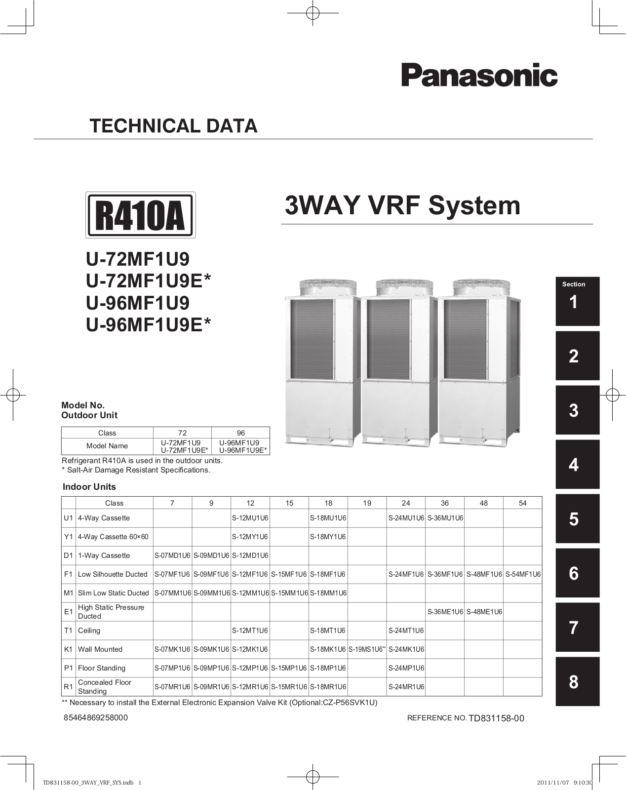 Panasonic U-96MF1U9E, U-96MF1U9, U-72MF1U9, U-72MF1U9E User Manual